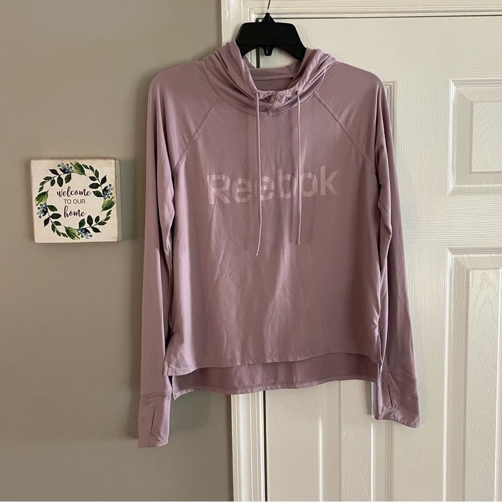 Reebok Lightweight Hoodie Lilac Purple Mauve Small Thumb Holes Athletic Logo